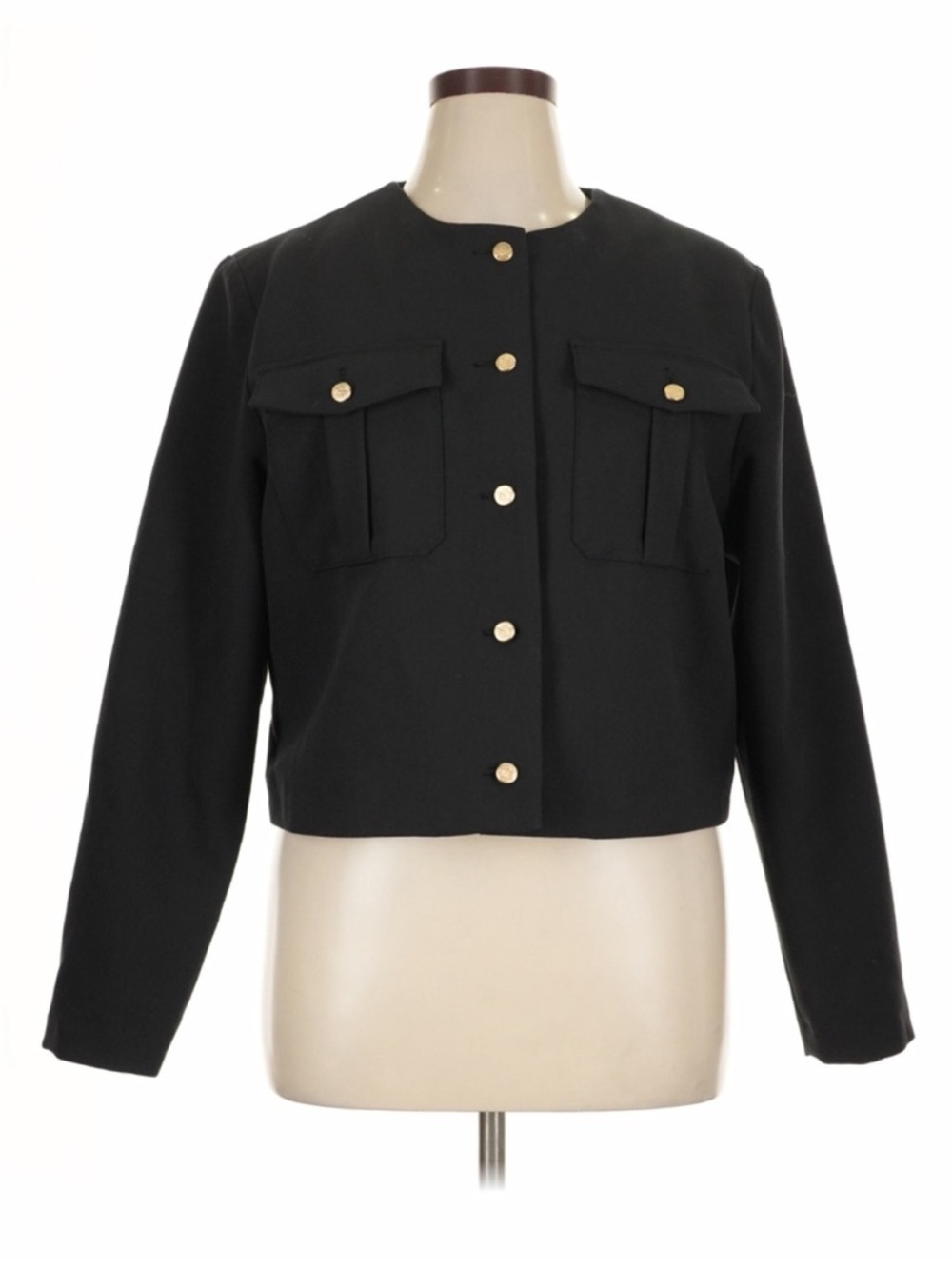 Abercrombie & Fitch Cropped Blazer Black Gold Button Jacket Structured XL NWT - Picture 2 of 7